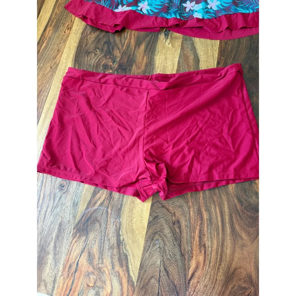 Womens Magenta Tropical Palm Print Tankini Set Boy Shorts Swimsuit Plus Size 5XL